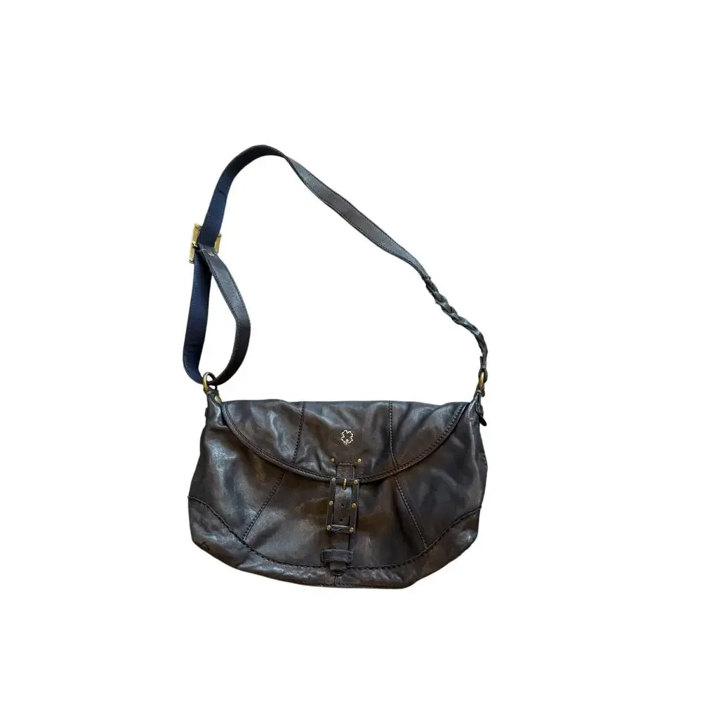 Vintage Dark Blue Lucky Brand Lamb Leather 16x9 Y2K Crossbody Hobo Bag Purse *
